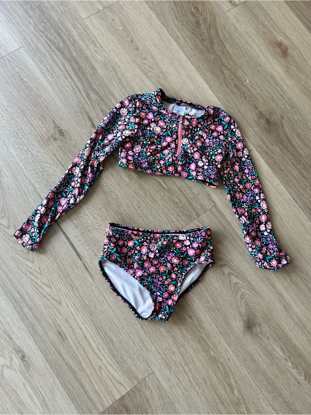 art class Pink & Green Floral Long-Sleeve Rashguard Two-Piece Swim Set